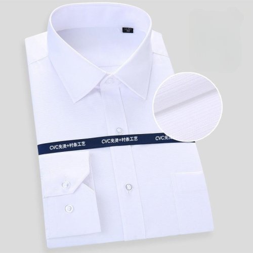 Image of Premium Cotton Men's Long Sleeve Dress Shirt 2025 – Solid & Striped Business Casual Shirts in White and Blue, Plus Size Regular Fit