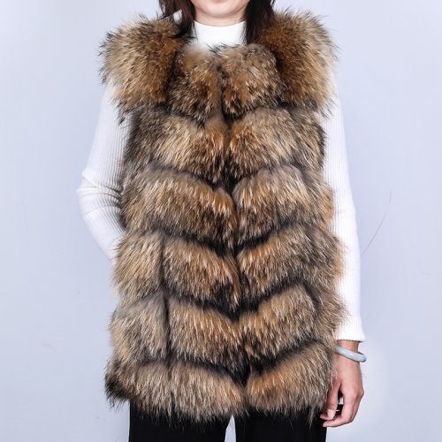 Imagen de Maomaokong abrigo de piel auténtica de mapache Natural, chaleco de piel de longitud media para mujer...