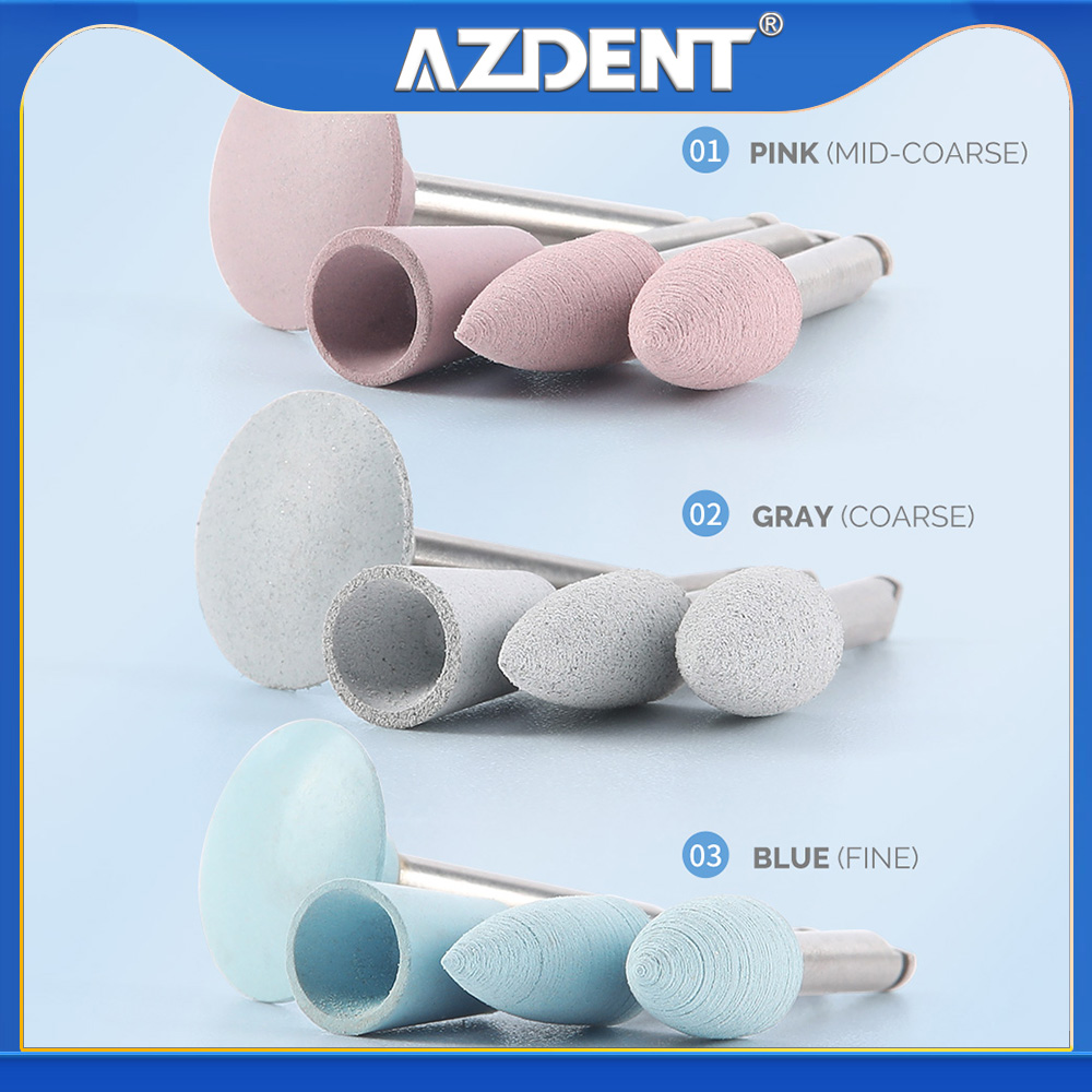 Immagine di 10 pz/borsa Azdent Frese per lucidatura dentale in silicone per manipolo contrangolo Medio-grasso/grosso/finitura fine