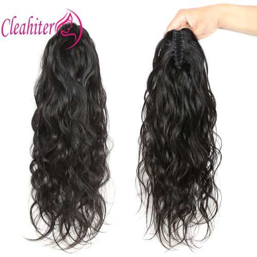Immagine di Estensioni Capelli con Clip in Onda Naturale - Capelli Vergini Brasiliani 110-120g, Colore Naturale, Estremità Completa