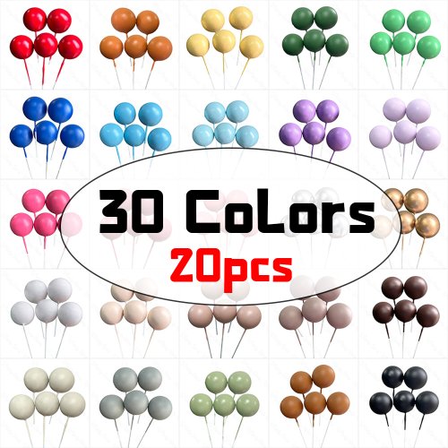 Afbeelding van 20 stuks kleurrijke ballen cake toppers in zilver en goud, 2-4 cm, verschillende maten voor feestdecoratie bij verjaardag, bruiloft en kerst
