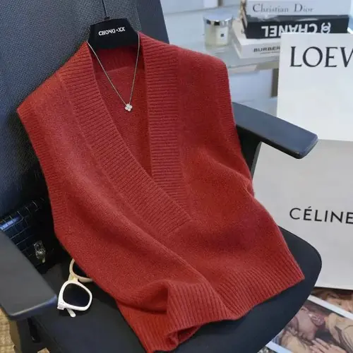 Image de Gilet Tricoté Femme Col V Sans Manches - Automne/Hiver 2025