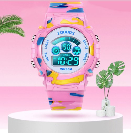 Afbeelding van Digitale Kinderhorloge met LED-Verlichting, Alarm en Camouflage Design – Ideaal voor Jongens en Meisjes als Sport- of Verjaardagscadeau