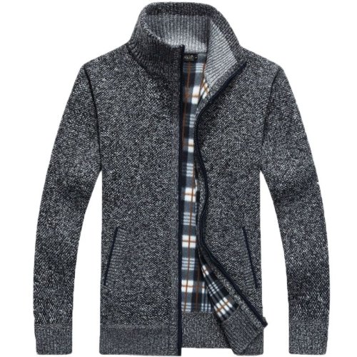 Immagine di Cappotto Uomo Autunno Inverno 2025 con Pelliccia Sintetica, Maglione di Lana e Cerniera – Giacca Calda e Stile Casual in Maglieria