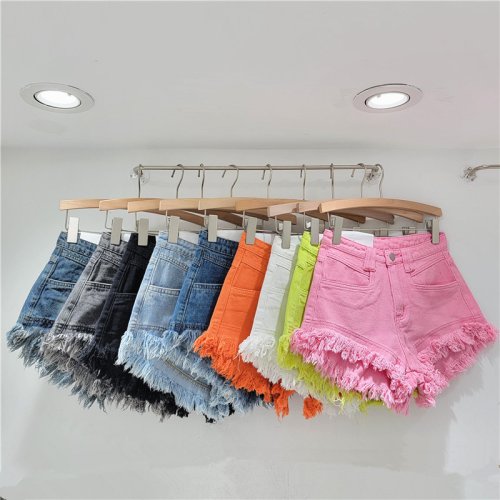 Image of Raw Denim Shorts Women's Jeans New High-waisted Tassel Design A-line Wide-leg Hot Pants Booty Shorts