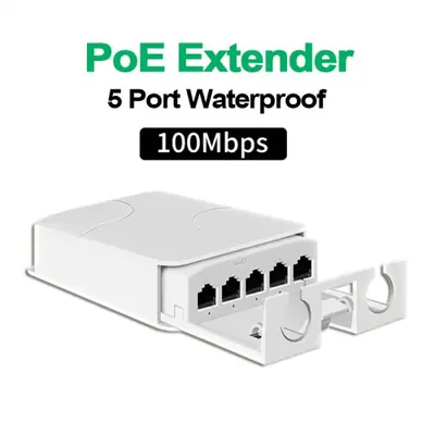 Image de Répéteur PoE Étanche 4 Ports - 100Mbps pour Caméras IP Extérieures