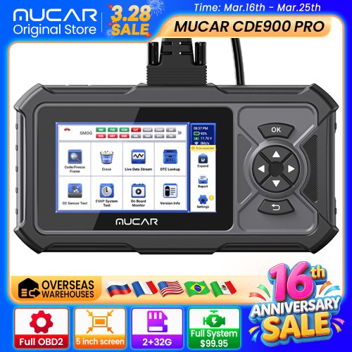 Immagine di Mucar CDE900 Pro - Strumento Diagnostico OBD2 per Auto, Scanner Completo con Lettore di Codici, Reset 28 Sistemi, Wi-Fi e Aggiornamenti, 32GB