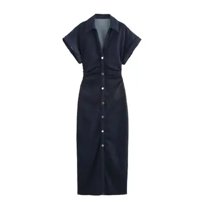 Image de Robe Midi Denim Élégante à Fermeture Éclair