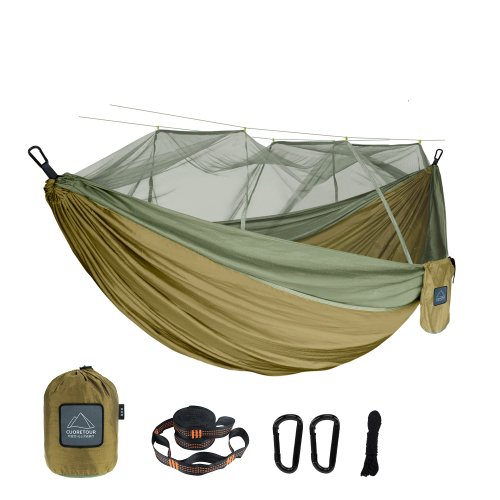 Hamaca Colgante para Dormir al Aire Libre, Portátil y Resistente en Tela de Nailon con Mosquitera para Acampar, Ideal para Una o Dos Personas