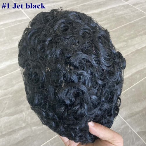 Immagine di Base in pelle piena 20mm Capelli umani ricci Parrucchino da uomo Sistema di protesi durevole Pezzo di capelli nero/marrone Densità 130 Frontline naturale
