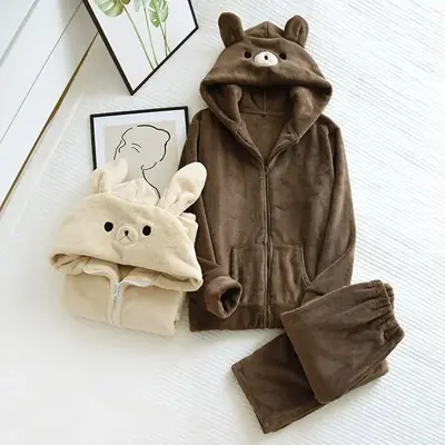Image de Pyjama Couple Flanelle Hiver - Chaud & Mignon