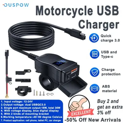 Image de Chargeur Moto USB Rapide QC3.0 avec Voltmètre