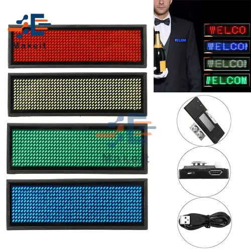 Image de Mini Badge LED Multilingue - Affichage Nom Programmable