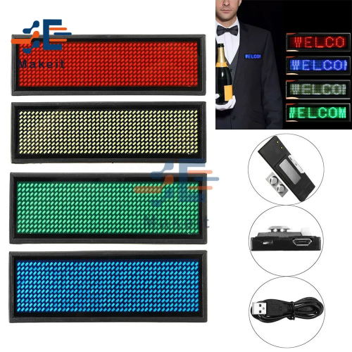 Bild von Mini 15-Display-Sprachen, Namensschild, LED-Digitalanzeige, wiederaufladbar, programmierbar, langlebig, Scroll-LED-Tag-Schild, Abzeichen-Modul
