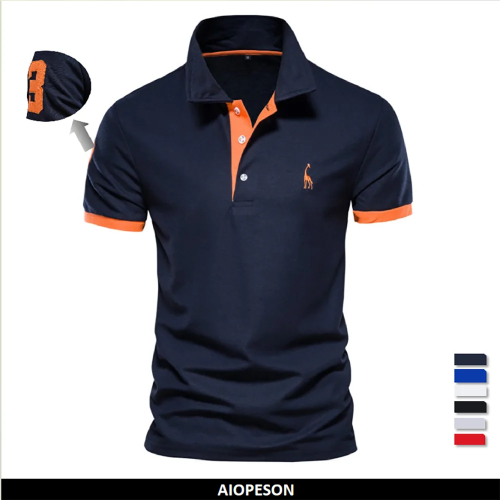 Image of Dropshipping Polo Giraffe Shirt Men Quality Embroidery Summer Short Sleeve Polo Casual Business Social Mens Polos BR Size