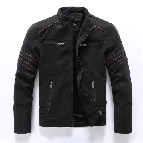 Image de Veste Moto Hiver Homme - Faux Cuir Polaire Chaude & Décontractée