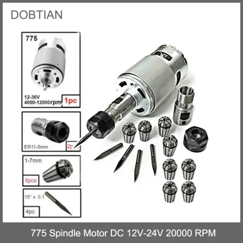 Immagine di Motore Mandrino DC 12V/24V 20000 RPM con Cuscinetto a Sfere – Mini Motore Elettrico ad Alta Potenza per Incisore CNC 3018 e Applicazioni Industriali