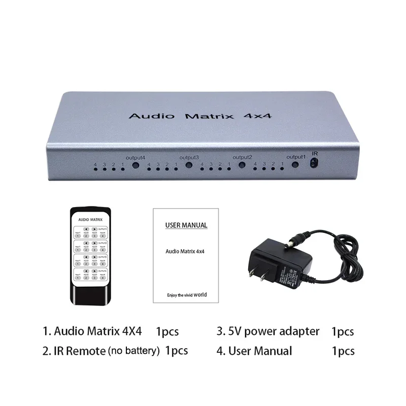 Imagen de Matriz de Audio Digital Óptica 4x4 con Conexiones SPDIF Toslink para TV, Reproductor DVD, STB y PC - Interruptor y Divisor de Señal de Alta Calidad