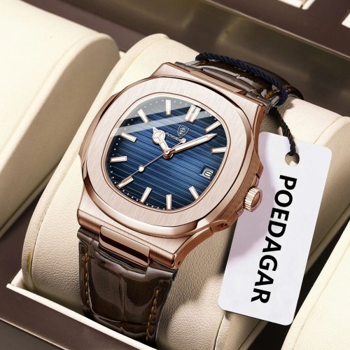 Afbeelding van Elegant Herenhorloge met Vierkante Kast, Waterdicht en Lichtgevend - Casual Lederen Quartz Horloge met Datumweergave voor Business Mannen