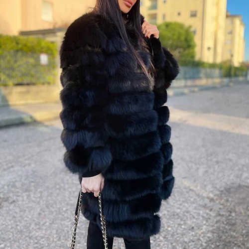 Immagine di Cappotto di Pelliccia di Volpe Autentica per Donne – Modello Invernale con Maniche Lunghe, Stile Elegante e Caldo, Abbigliamento di Moda Femminile 2022, Giacca di Pelliccia Naturale in Magazzino