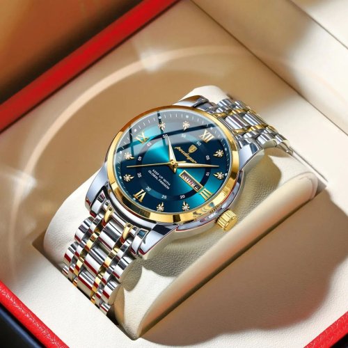 Image of Poedagar Luxury Men's Watch with Elegant Date Display, Waterproof Luminous Dial, Quartz Movement, Stainless Steel Strap – Sporty and Sophisticated Timepiece for Everyday Wear
