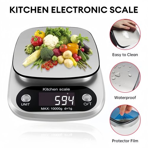 Image of Precision Stainless Steel Digital Kitchen Scale with LCD Display – 10kg Capacity, 1g Accuracy for Baking, Cooking, Coffee, Jewelry Weighing – Portable & Durable Electronic Food Scale