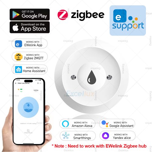 Immagine di Sensore di Allarme per Perdite d'Acqua Zigbee 3.0 con Monitoraggio Remoto e Avviso di Troppo Pieno - Compatibile con ZHA e Z2M