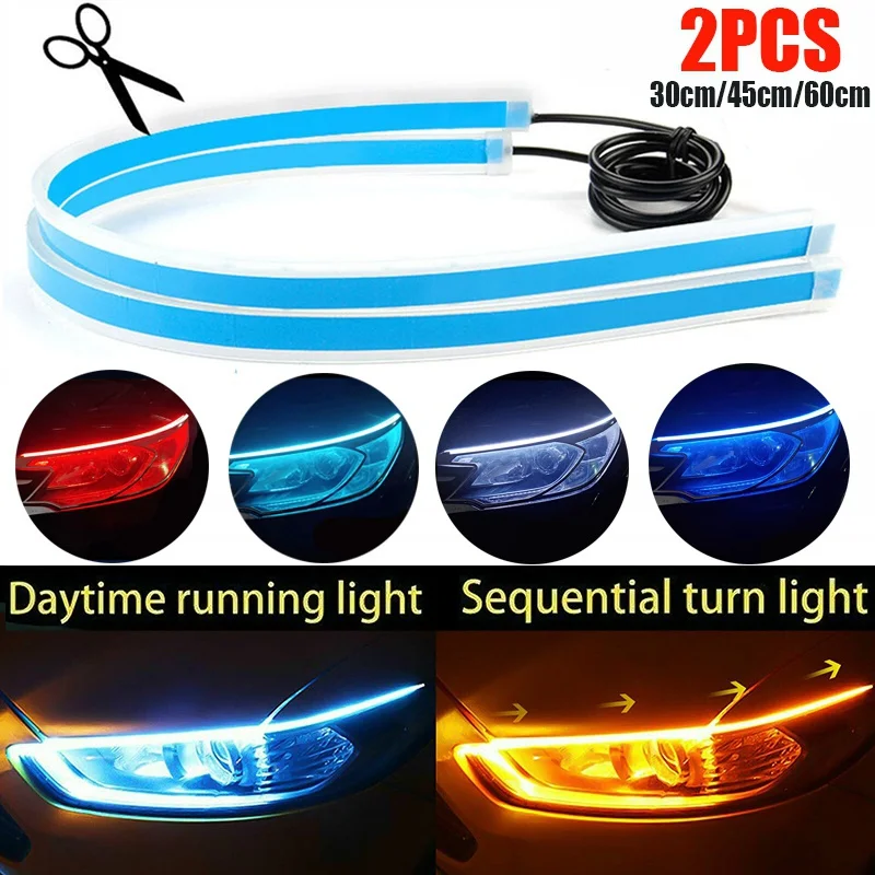 Imagen de Tira LED de 12V para Faros de Coche con Luz Diurna DRL Secuencial, Bombilla de Señal de Giro Switchback, 30cm, 45cm y 60cm - Pack de 2 Unidades