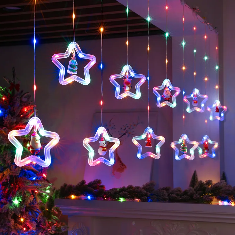 Afbeelding van LED Kerstlichten Slinger met Gordijnlamp USB Aansluiting - Warm Wit Verlichting voor Slaapkamer, Woonkamer en Raamdecoratie