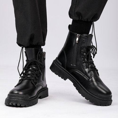 Zdjęcie Męskie skórzane buty cztery pory roku Outdoor Casual buty turystyczne moda retro buty robocze grube dno botki antypoślizgowe 2024