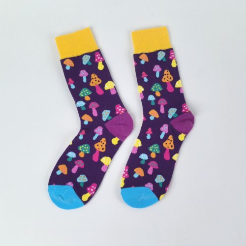 Imagen de 1 par de diversos setas coloridas, calcetines transpirables de tubo medio para hombres y mujeres, traje para todas las estaciones para uso diario