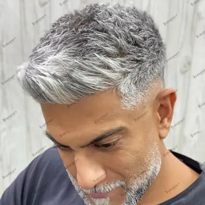 Image de Toupet Homme Cheveux Naturels - Gris Argenté, Installation Facile