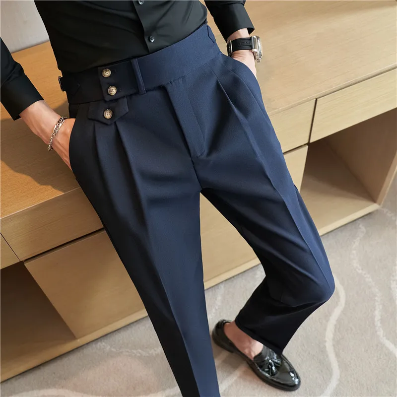 Immagine di Pantaloni da Uomo Eleganti Alta Vita Slim Fit per Primavera e Autunno – Abbigliamento Formale per Matrimoni, Ufficio e Occasioni Sociali