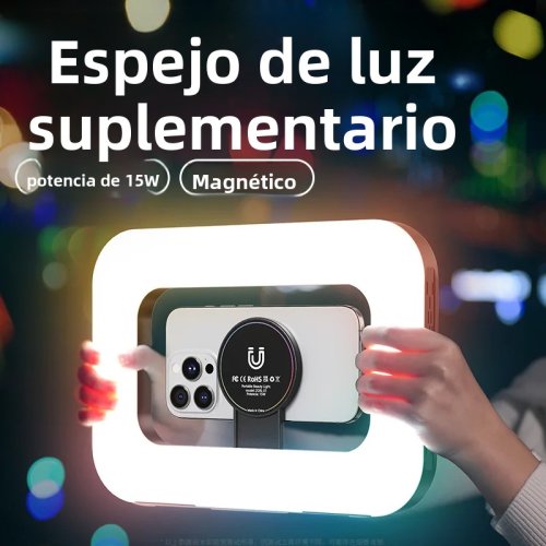 Imagen de Luz Anular Portátil Magnética RGB con Control Remoto Bluetooth, 3 Temperaturas de Color, 3600mAh, Carga Rápida USB-C para Vlogs, Maquillaje, Fotografía y Escritorio
