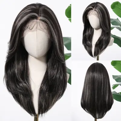 Image de Perruque Blonde Cendrée avec Racines Foncées - Lace Front Synthétique
