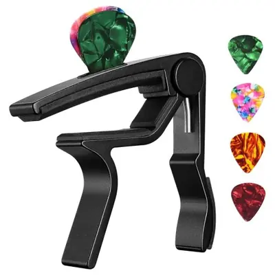 Image de Capodastre Guitare + Support Plectres Métal - Pratique & Résistant