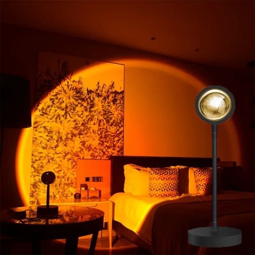 Image of 1pc LED sunset light, sunset light projector atmosphere light, bedroom LED night light projector, room atmosphere light office h
