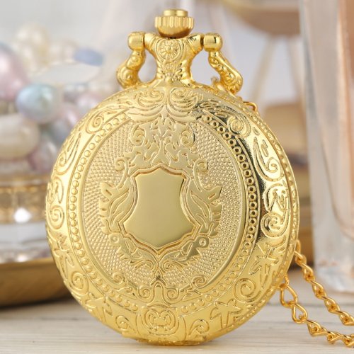 Afbeelding van Koninklijk Gouden Zakhorloge met Kroonpatroon – Luxe Steampunk Kettinghorloge
