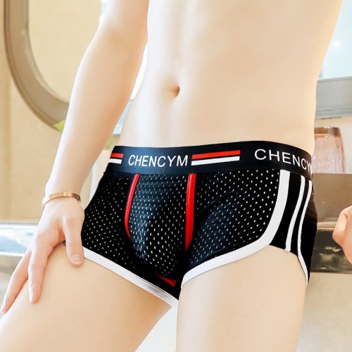 Afbeelding van Comfortabele IJs Zijde Herenondergoed – Ademende Mesh Boxershorts met Losse Naadloze Boyshorts en 3D Kruis voor Mannen