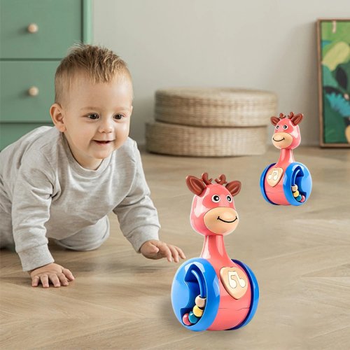 Zdjęcie Przesuwany jeleń Baby Tumbler grzechotka nauka zabawki edukacyjne noworodek gryzak niemowlę ręczny dzwonek prasa mobilna piszcząca zabawka Roly-Poly