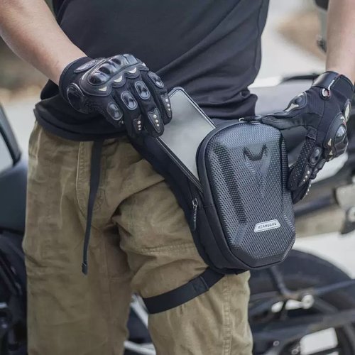 Bild von Wasserdichte Motorrad-Hüfttasche mit Hartschale – Taktische Oberschenkel-Tasche für Herren, Mikrofaser-Muster, Ideal für Reiten und Radfahren
