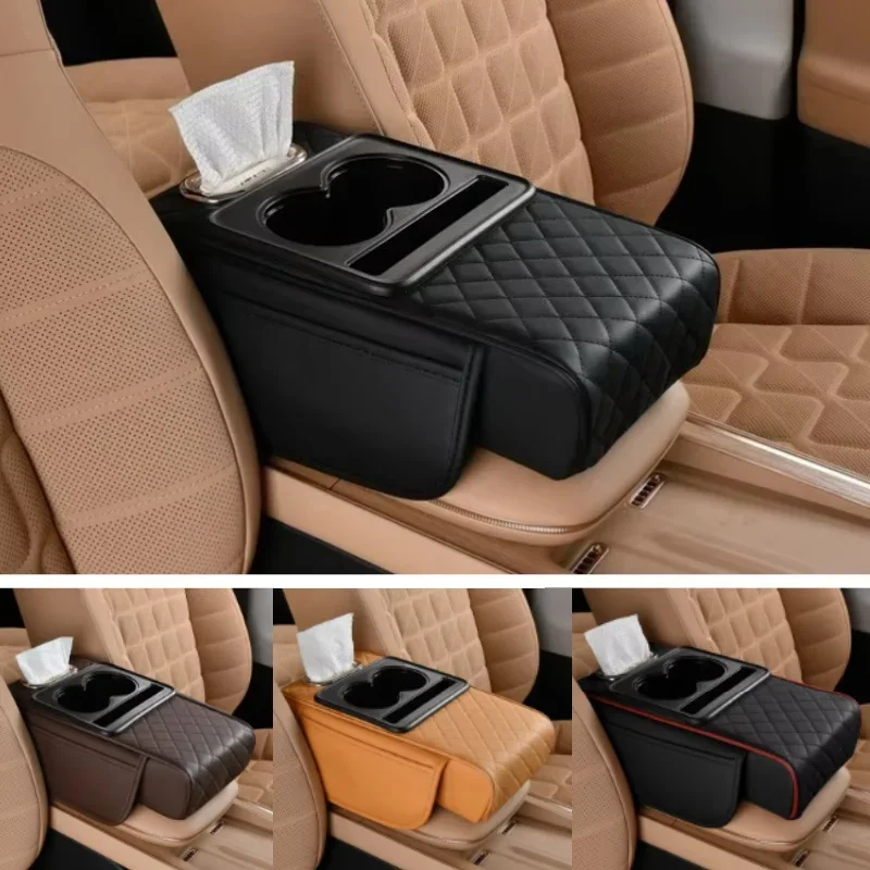 Imagen de Almohadilla para Reposabrazos de Coche con Memoria de Espuma, 7.5 cm de Altura, Incluye Bolsillo y Portavasos, Diseño Ergonómico en Algodón Suave