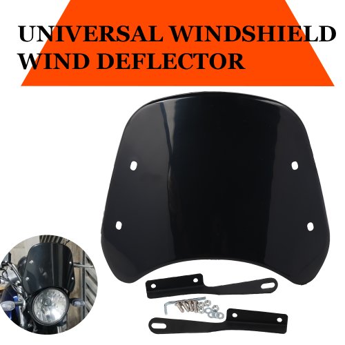 Imagen de Deflector de Viento Universal para Parabrisas de Motocicleta - Carenado Negro Compatible con Harley, Honda, Yamaha, Kawasaki, Suzuki y Café Racer