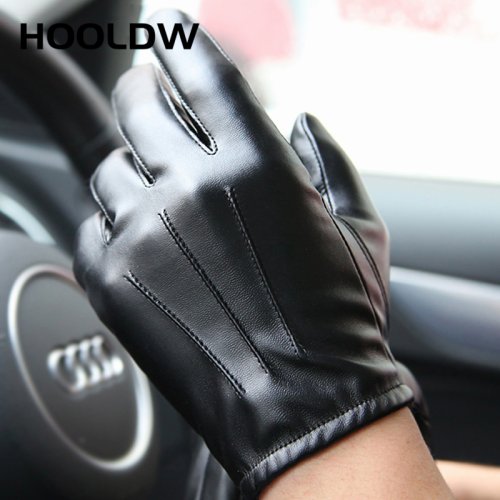 Imagen de Guantes de Invierno Cálidos para Hombres y Mujeres con Forro de Cachemira, Cuero PU Negro, Impermeables y con Tecnología Táctil para Pantalla