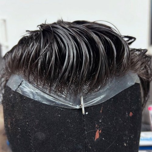 Image of Ultra-Thin Human Hair Toupee for Men – Natural Hairline, 0.02mm Skin Base, 80-100 Density, Brown & Black, 210g Lightweight Hair System