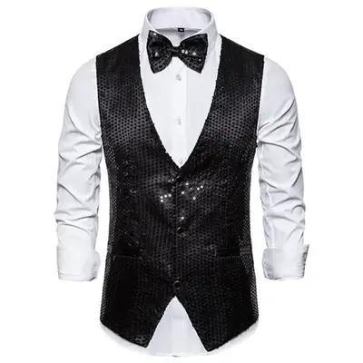Image de Gilet Homme Paillettes Doré - Élégant & Brillant