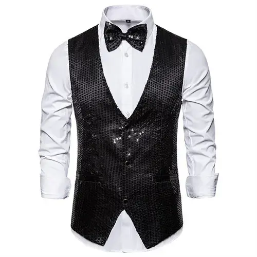 Image de Gilet Homme Paillettes Doré - Élégant & Brillant