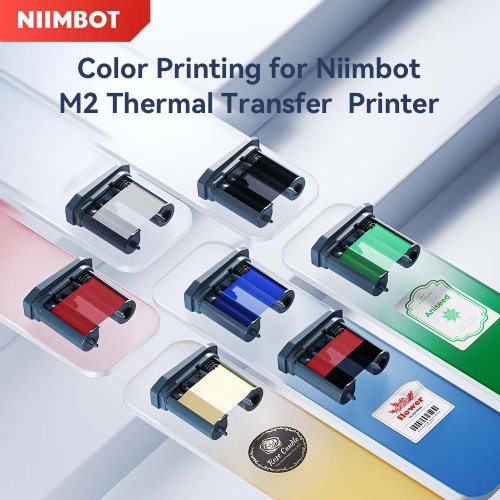 Image of Niimbot M2 Thermal Transfer Label Paper with Color Printing Ribbon – White, Silver, Transparent Cable Labels for Long-Term Storage & Organization