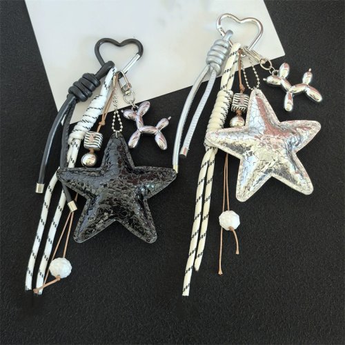 Image of 2025 New PU Leather Starfish Bag Charm with Braided Rope – Cute Decorative Keychain for Fashionable Bag Accessories