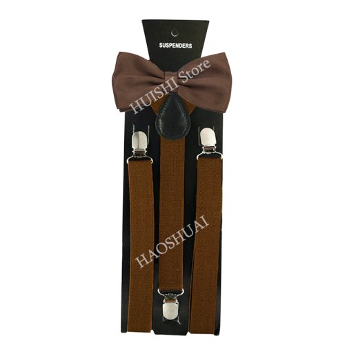 Imagen de Tirantes para hombre, pajarita de Color sólido, tirantes elásticos de cuero PU para hombre, cinturón...
